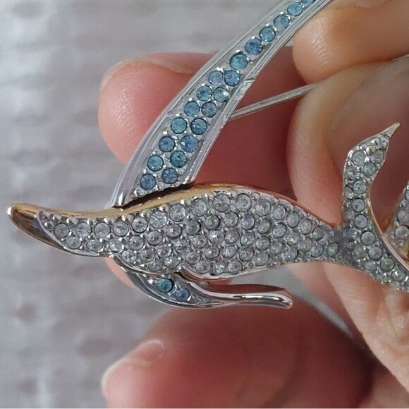 Vintage 1999 Swarovski Flying Bird Freedom Brooch Pin Crystal Paved Two Tones - Picture 5 of 9